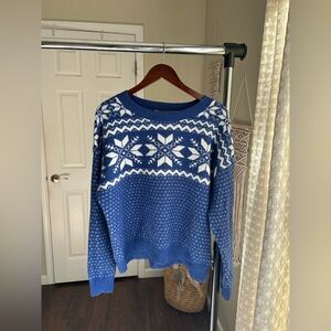 Blue and White Nordic Patterned Sweater